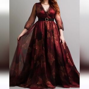 Elegant Goth Burgundy Evening Gown